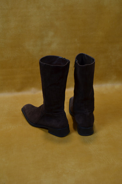 Brown Suede Mid-Calf Boots
