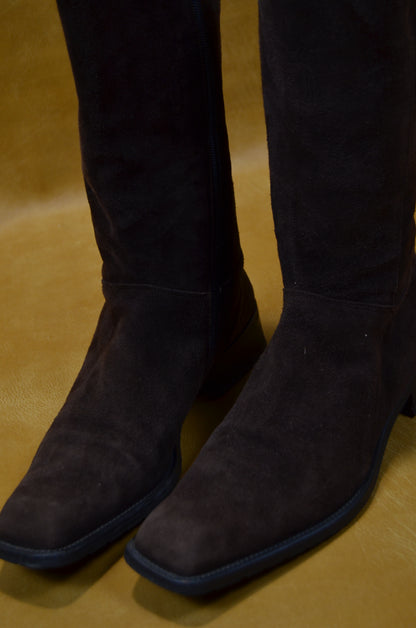 Brown Suede Mid-Calf Boots