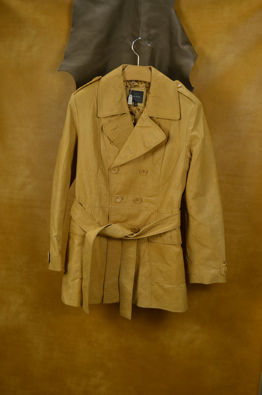 Beige Leather Trench Coat