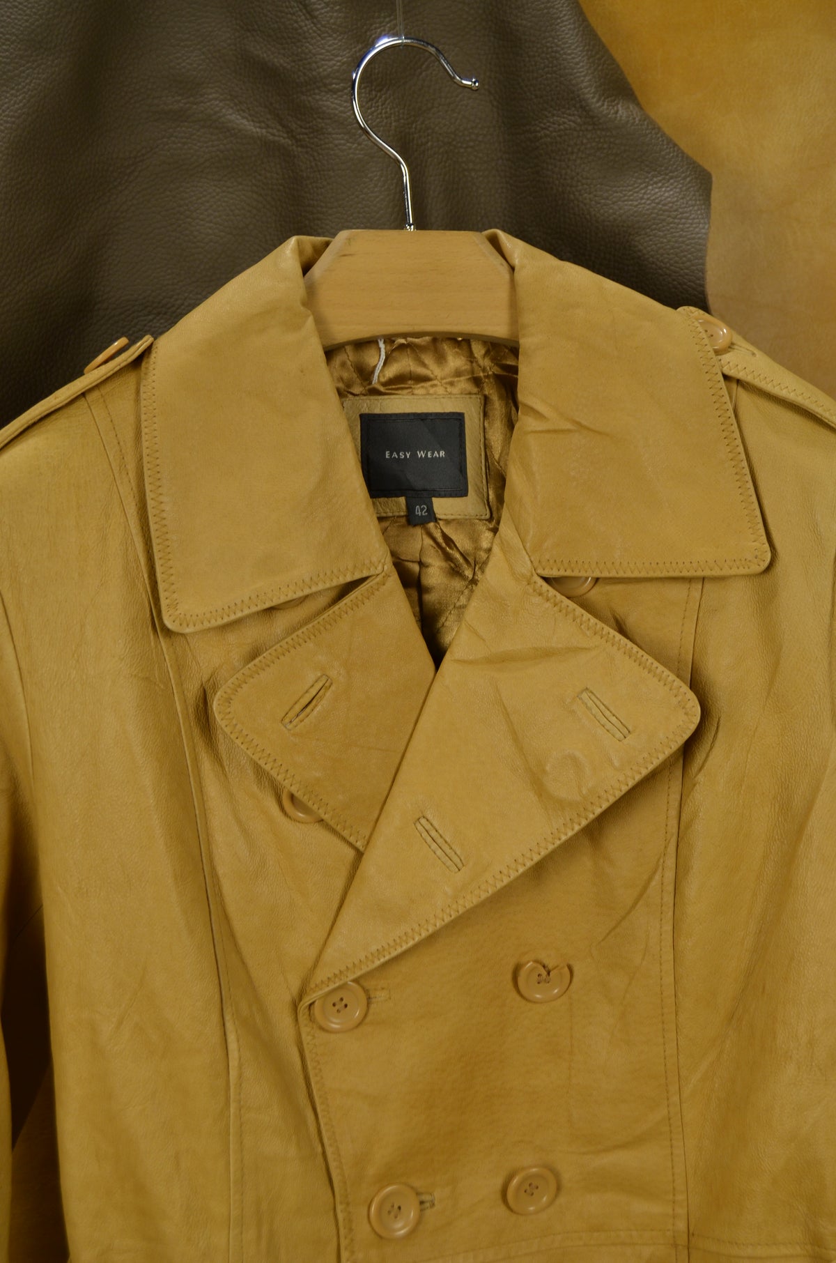 Beige Leather Trench Coat