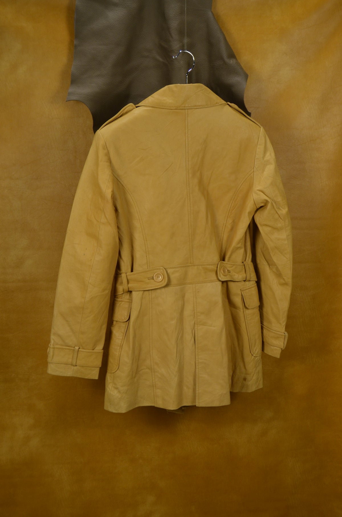 Beige Leather Trench Coat