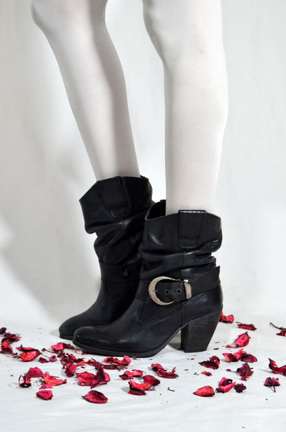 Black Vintage Genuine Leather Western Boots