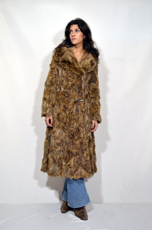 Brown Fox Fur Fitted Vintage Coat