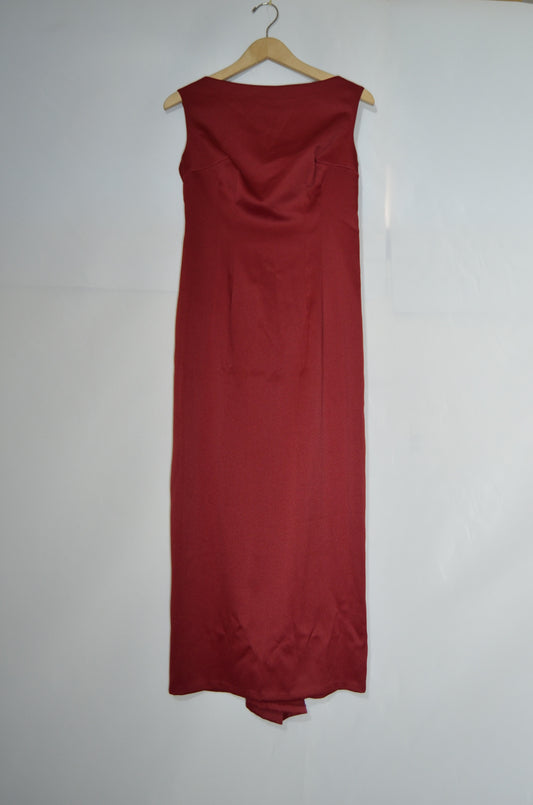 Red Backless Satin Maxi Dress