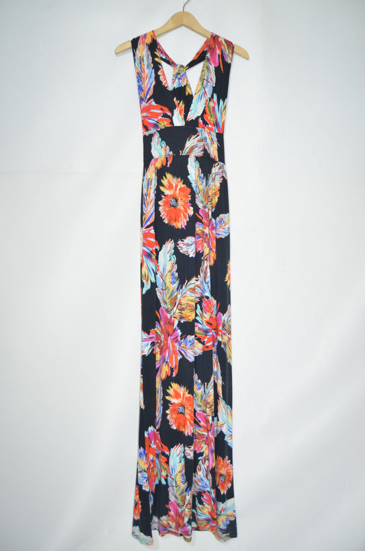 Black Backless Floral Maxi Dress