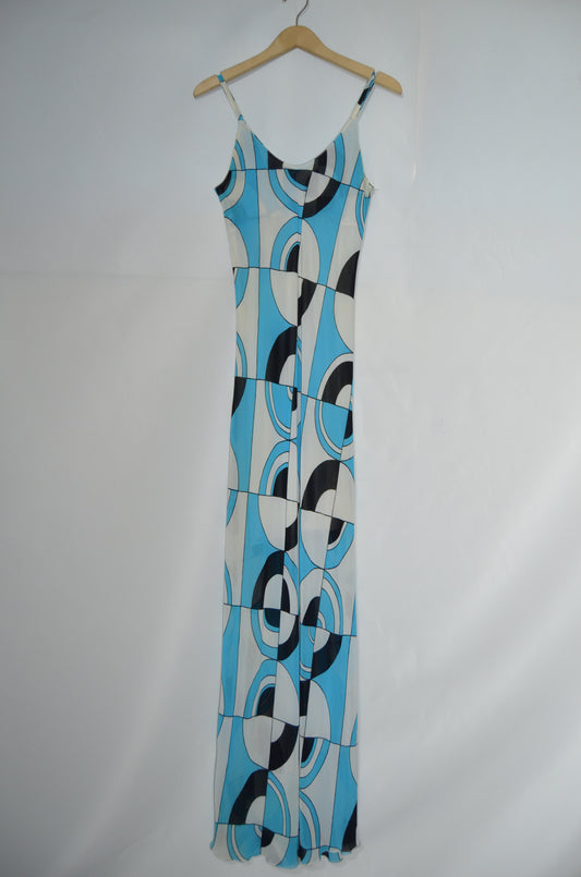 Blue Geometrical Patterned Maxi Dress