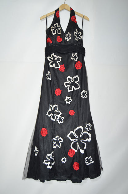 Black Black Floral Flared Maxi Dress