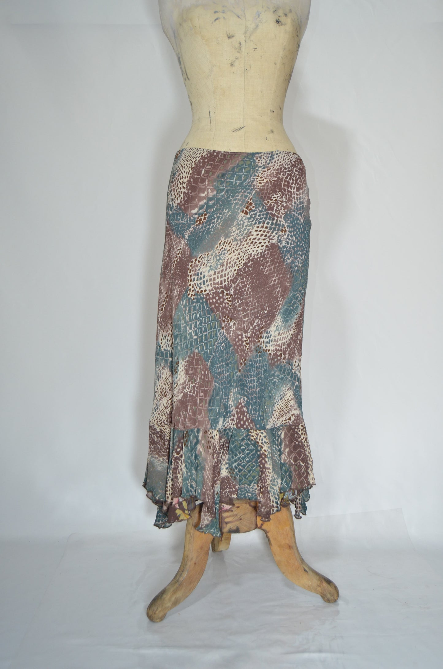 Brown Patterned Reversible Maxi Skirt