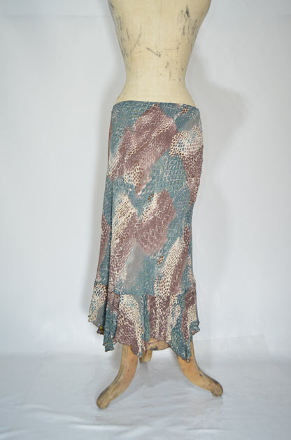 Brown Patterned Reversible Maxi Skirt