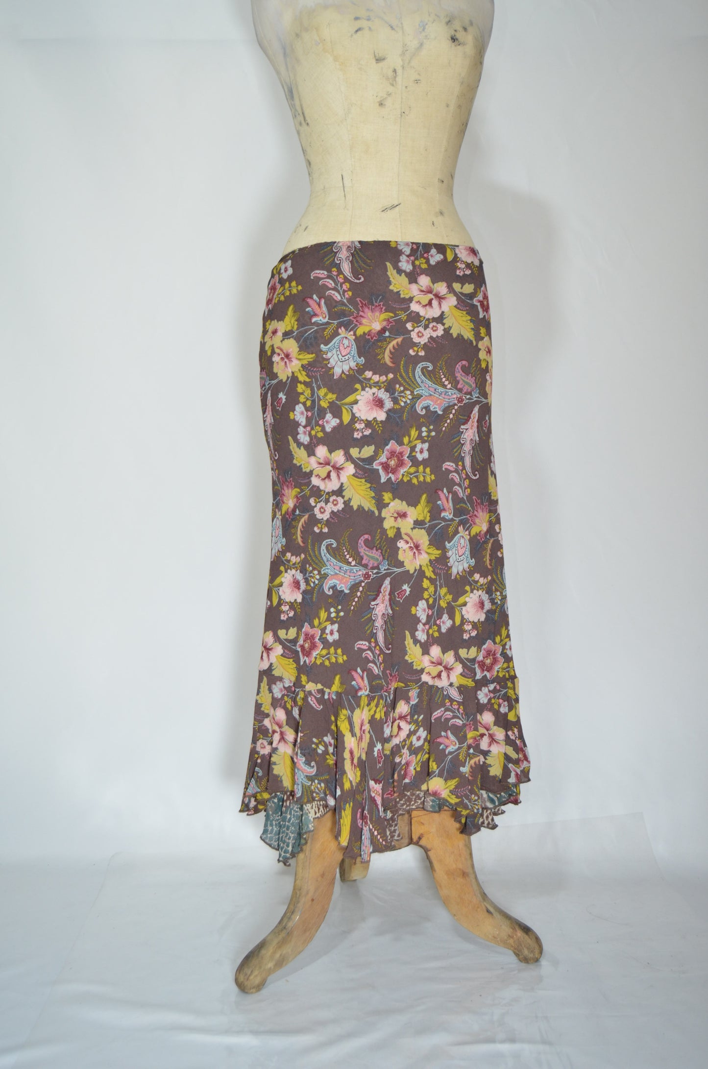 Brown Patterned Reversible Maxi Skirt