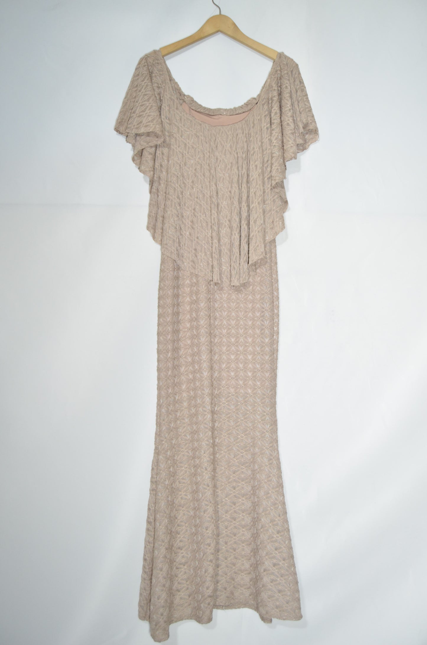 Beige Mermaid Cut Maxi Dress