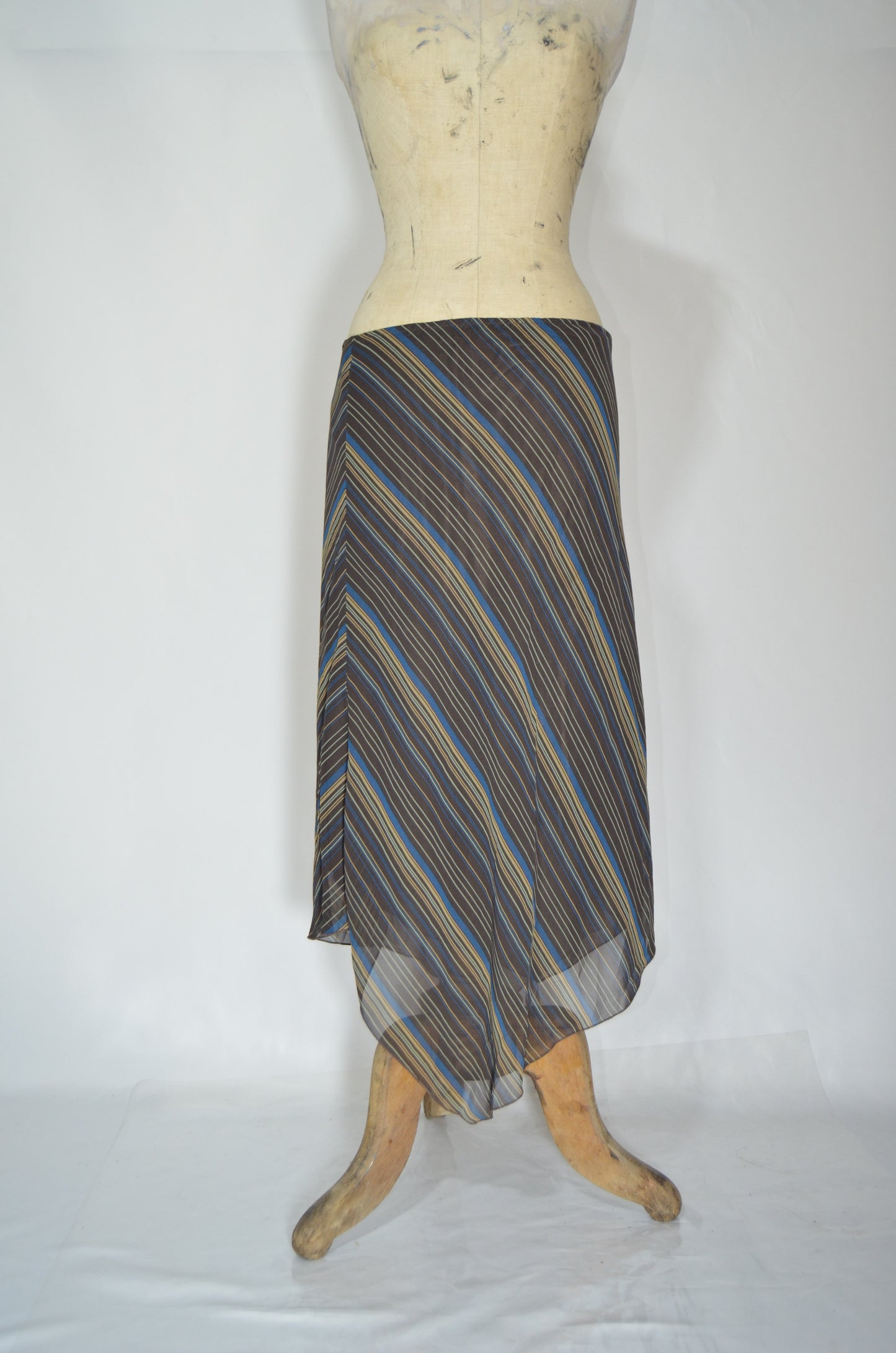 Brown Stripped Mesh Maxi Skirt