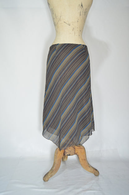 Brown Stripped Mesh Maxi Skirt