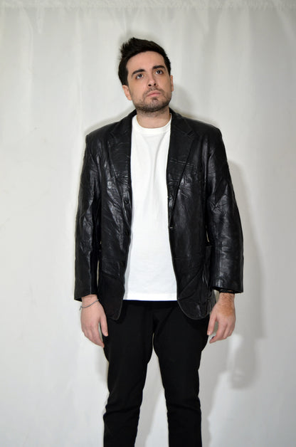 Black Leather Vintage Tailored Jacket