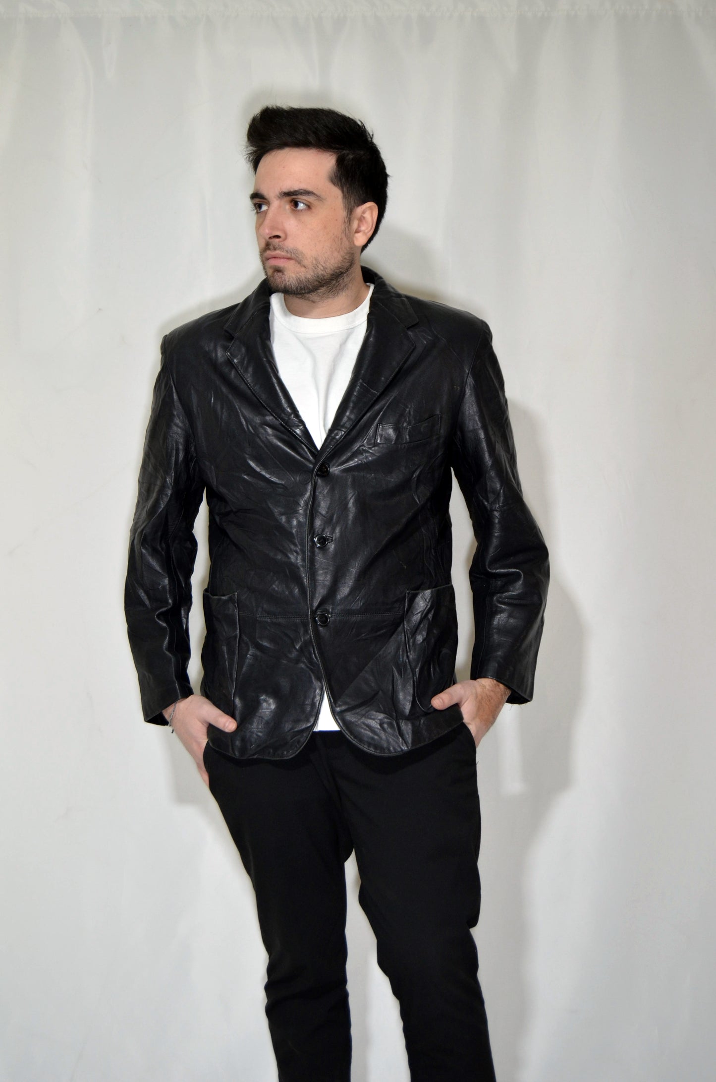 Black Leather Vintage Tailored Jacket