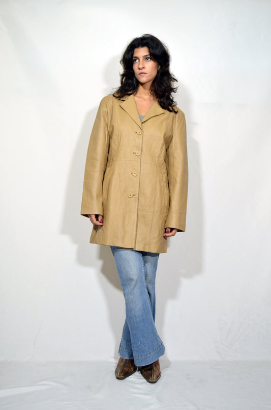 "Vroom & Dreesmann" Beige Genuine Leather Straight Cut Jacket