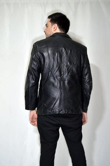 Black Leather Vintage Tailored Jacket