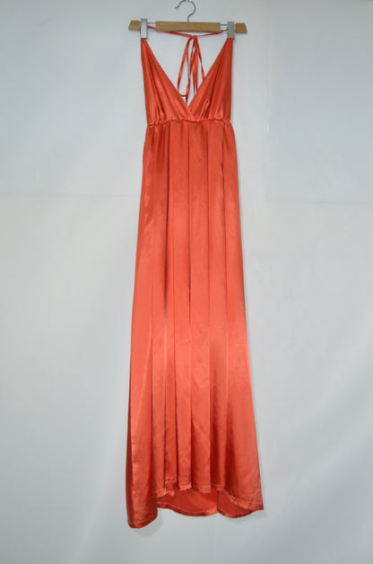 Orange Backless Silk Maxi Dress