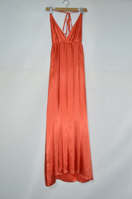 Orange Backless Silk Maxi Dress