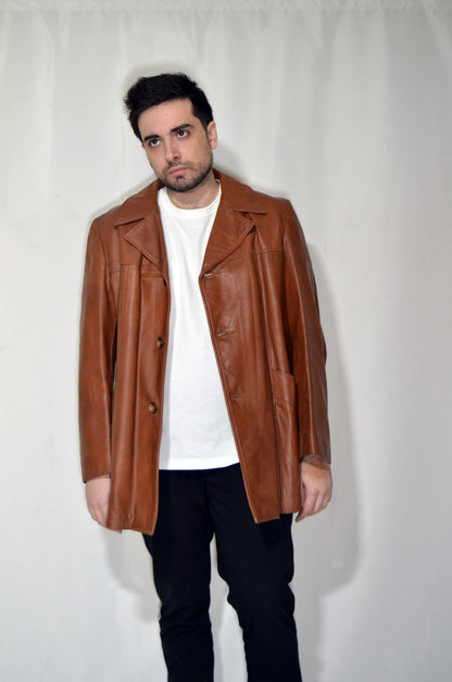 Camel Leather & Fur Vintage Coat