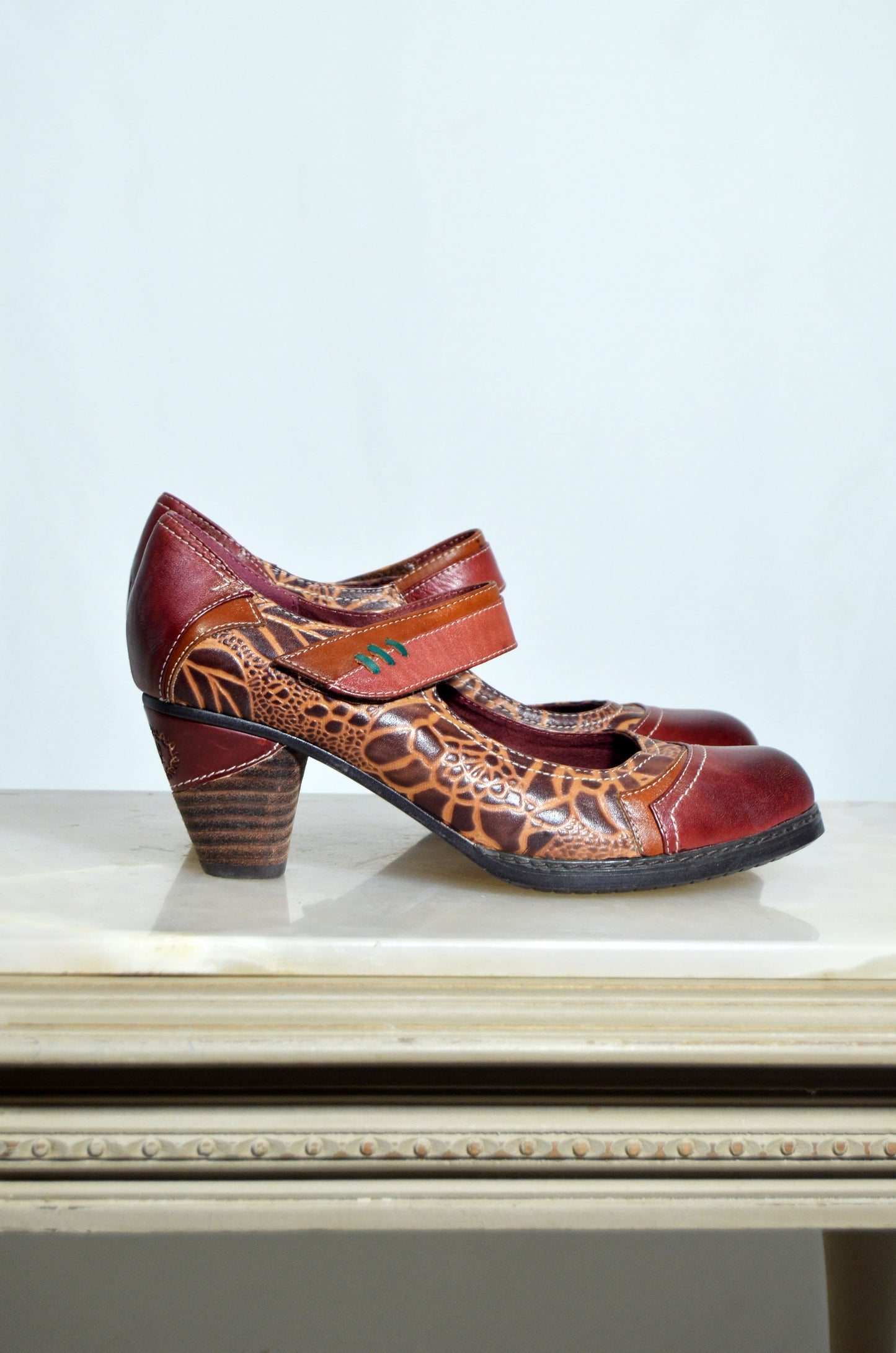 "Laura Vita Paris" Vintage Leather Patterned Heels