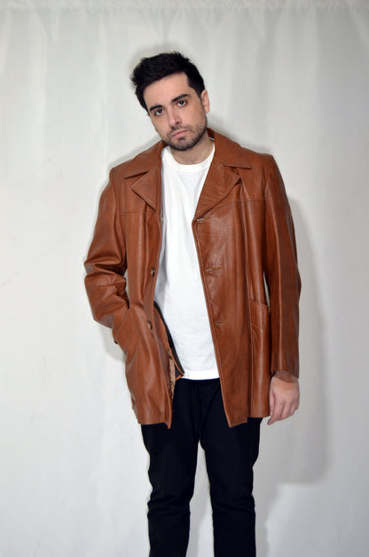 Camel Leather & Fur Vintage Coat