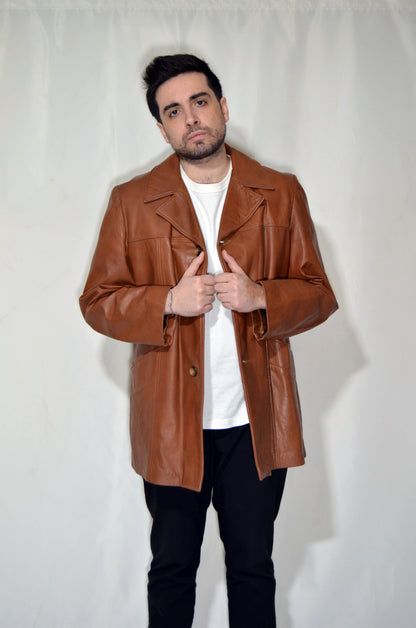 Camel Leather & Fur Vintage Coat