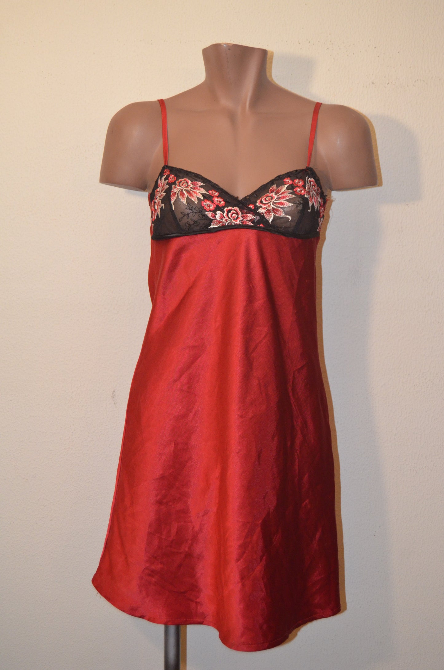 Red Silk Nightie with Some Black Lace Details