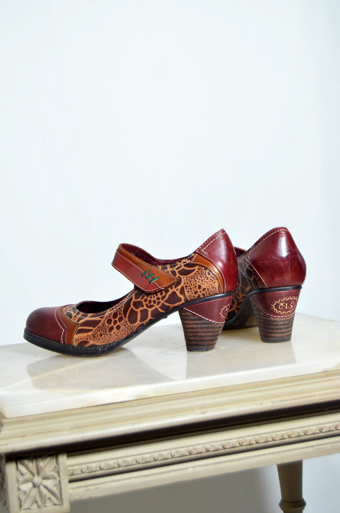 "Laura Vita Paris" Vintage Leather Patterned Heels