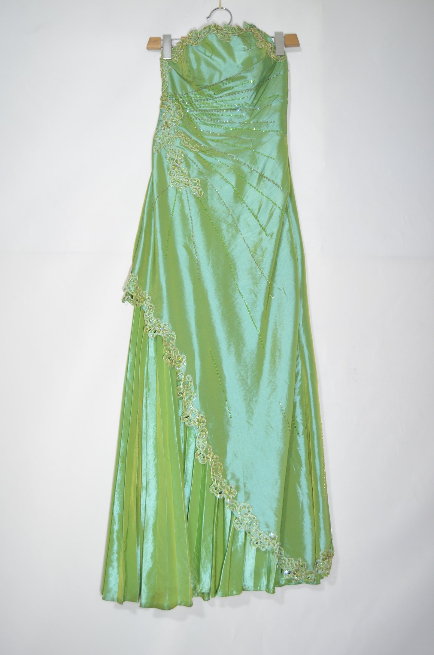 Green Strapless Satin Maxi Dress