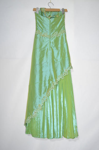 Green Strapless Satin Maxi Dress