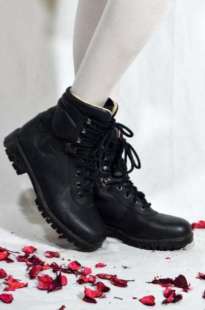 Black Vintage Leather Rangers Commando Boots