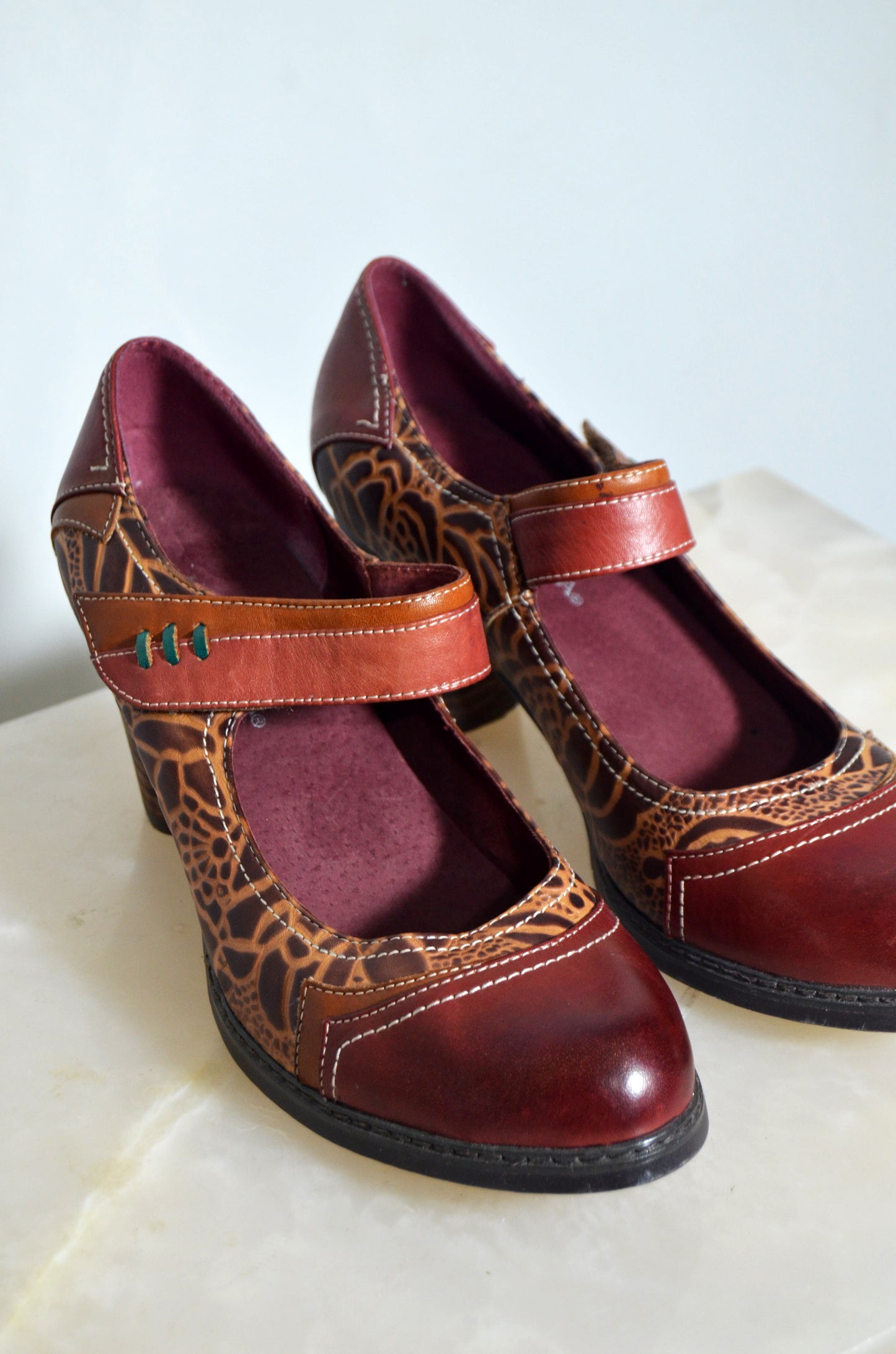 "Laura Vita Paris" Vintage Leather Patterned Heels