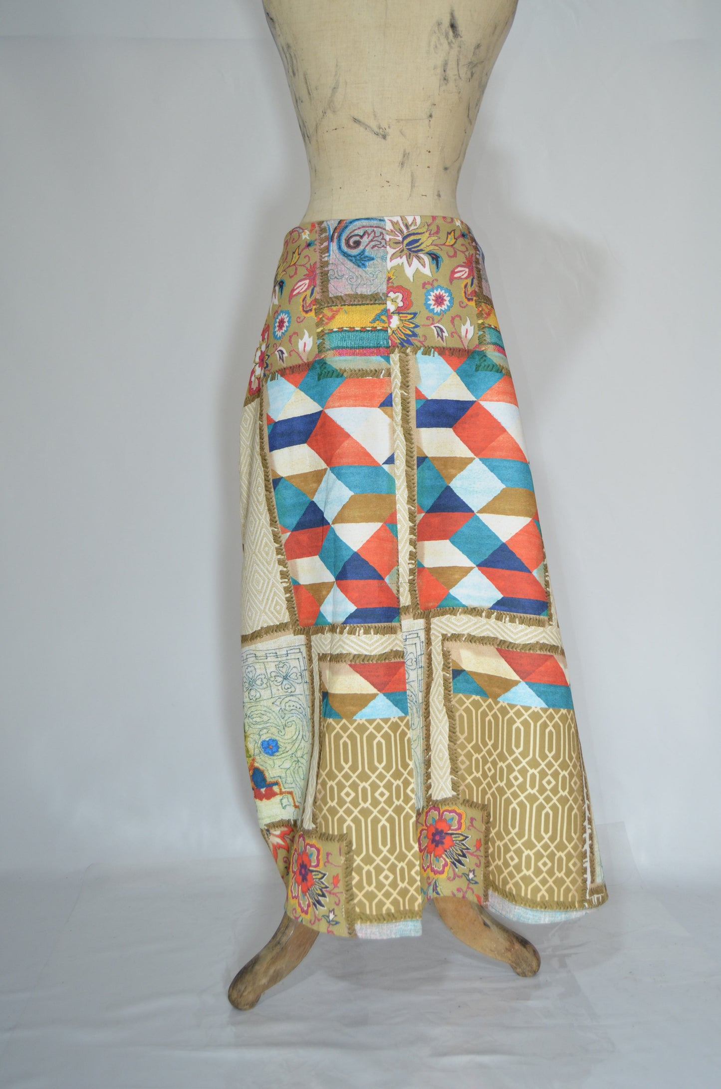 Colorful Patterned Flared Maxi Skirt