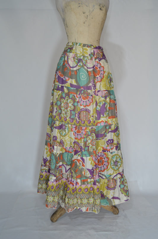 Colorful Floral Flared Maxi Skirt