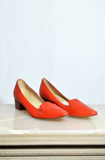 "Lloyd" Orange Leather Pointed Toe Heels