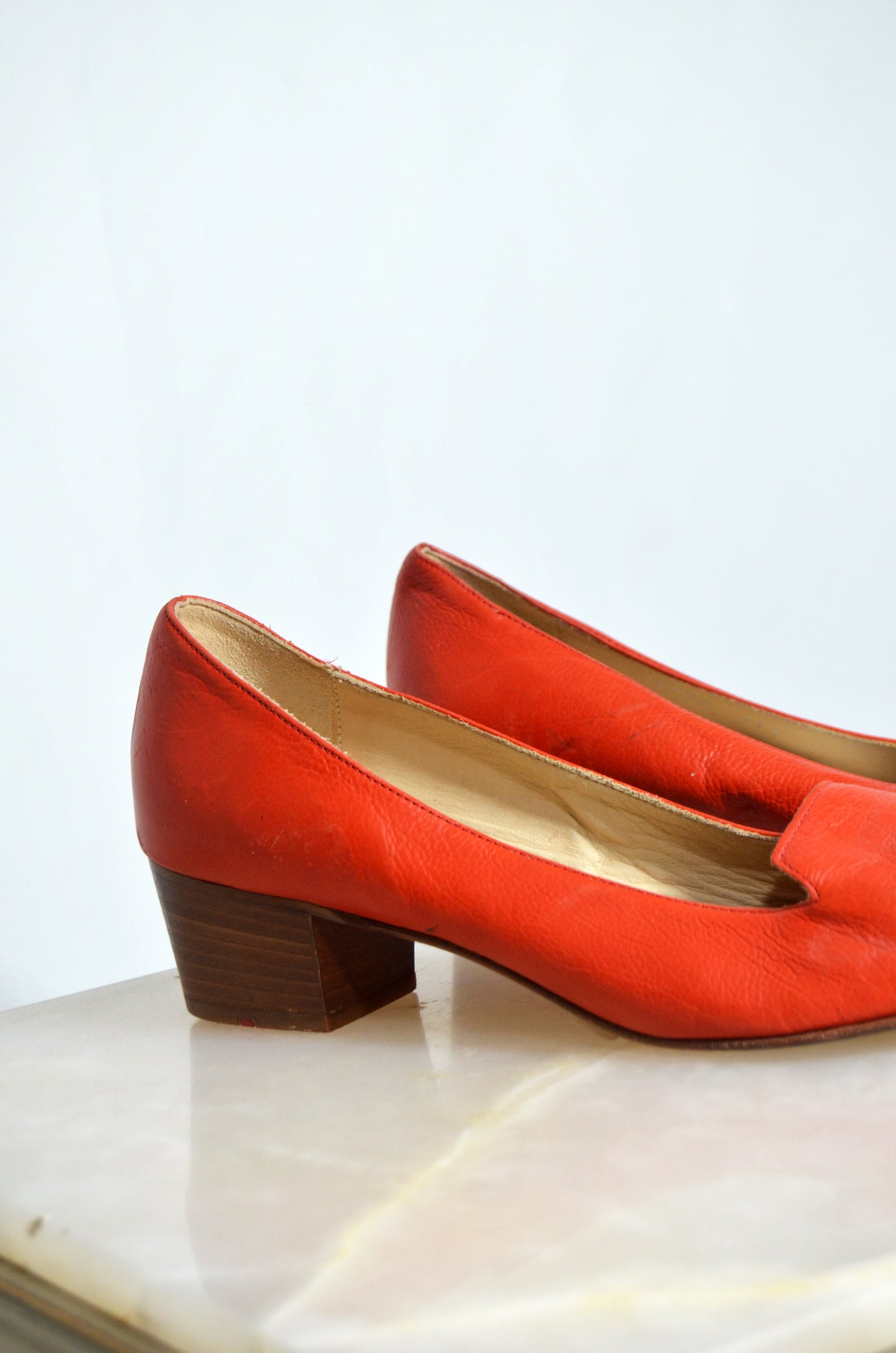 "Lloyd" Orange Leather Pointed Toe Heels