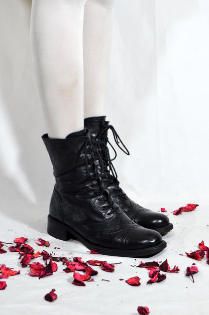 Black Vintage Leather Biker Boots