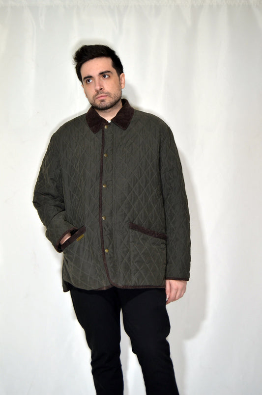 Green & Brown Straight-Cut Vintage Jacket with corduroy details