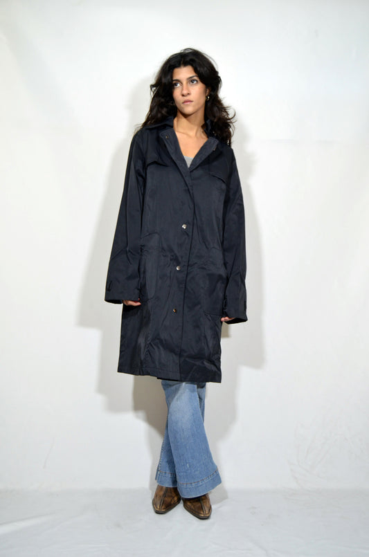 Black Straight Cut Water Resistant Vintage Trench Coat