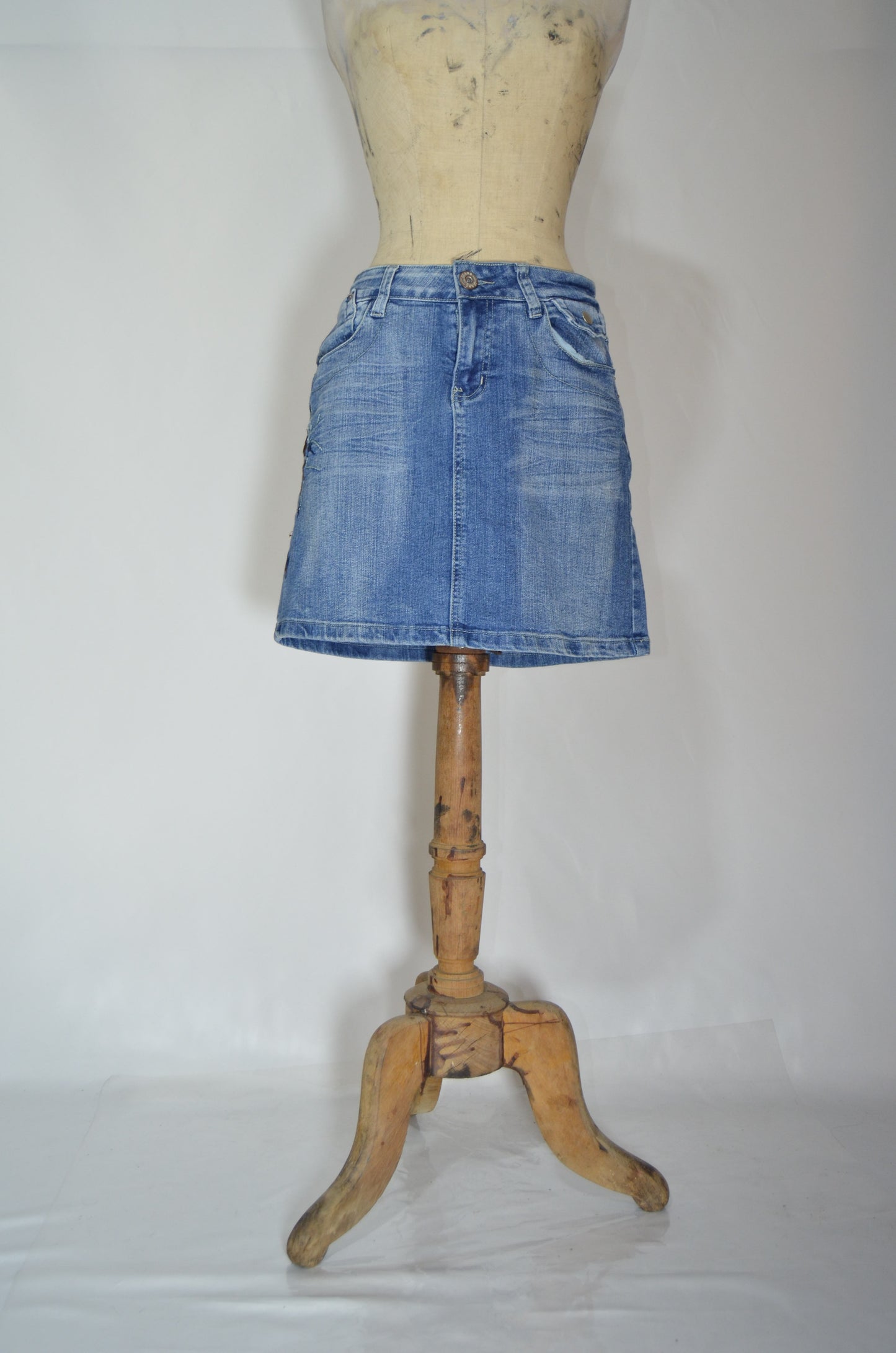 Blue Denim Fitted Mini Skirt