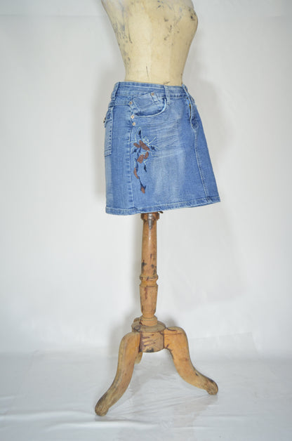 Blue Denim Fitted Mini Skirt