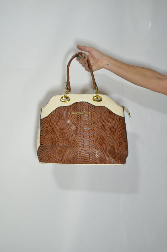 "Michael Kors" Brown & White Genuine Leather Hand Bag