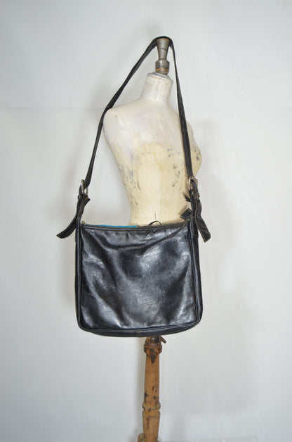 Black Genuine Leather Patched Work Cross Bag