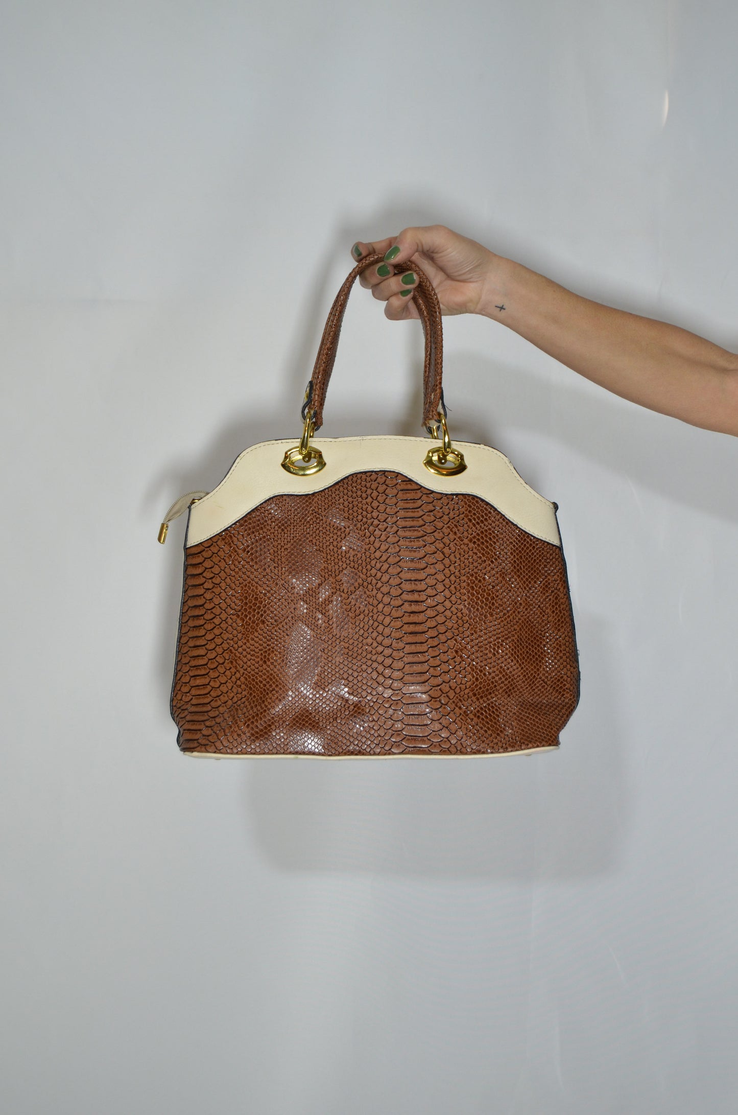 "Michael Kors" Brown & White Genuine Leather Hand Bag