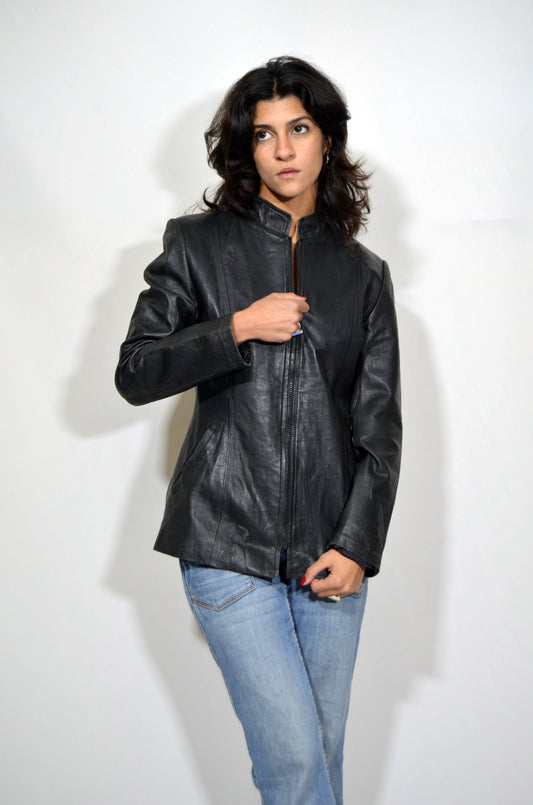 Black Genuine Leather Fitted Jacket