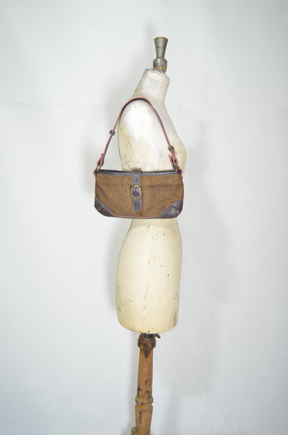 Brown Corduroy & Genuine Leather Small Shoulder Bag