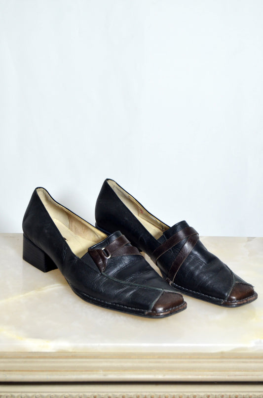 "ARA" Black & Brown Leather Loafer Heels