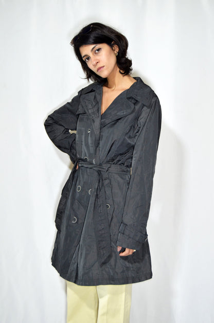 Grey Vintage Patterned Trench Coat