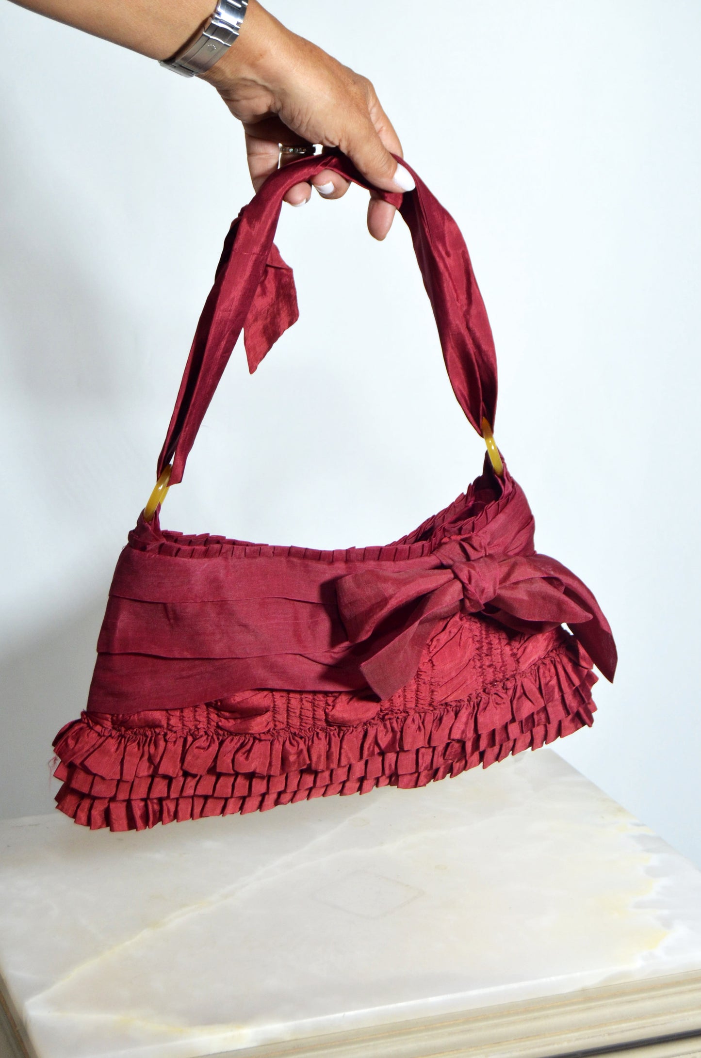 "Last Angels On Earth" Burgundy Vintage Bow Shoulder Bag